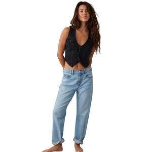 American Eagle Womens Vest Size Extra Large Black Denim 3 Button Close V-Neck